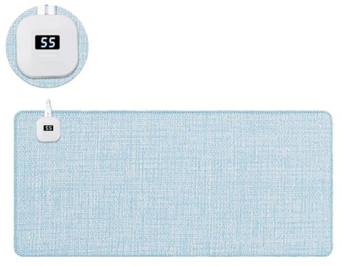 LANMOU Beheizte Schreibtischunterlage Wasserdichte Beheizte Mauspad Mausmatte für Spiele Elektrisch Schreibtischunterlage mit 5 Heizstufen & 4 Stunden Automatischer Abschaltung (Light Blue,70 * 33cm)