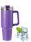 Travel Tumbler with Straw Lid and Handle,Travel Mug 40oz/30oz Stainless Steel Coffee Travel Insulated Cup Mug Leak Proof Vacuum Insulated Water Bottle for Cold & Hot Drinks (Glitter Purple)