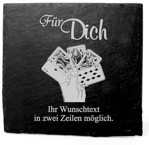 Deko Schiefer Untersetzer personalisiert Poker - Für Dich - 11x11cm Schwarz Bierdeckel Tischdeko Bieruntersetzer Weinuntersetzer