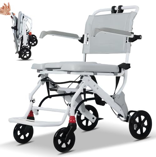 Bueuwe rollstuhl faltbar leicht, Nachtstuhl für Senioren, Badezimmerrollstühle, rollator schmal für wohnung, Toilettenstuhl für Senioren mit Rollen, Duschstuhl mit Rollen für Behinderte