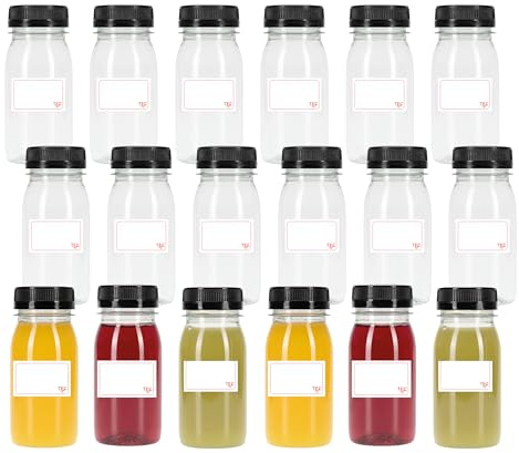 TEC Shot Bottles with Lids 120ml Mini Black Tops 30% Recycled PET UK Made | UK Made 30% Recycled PET Ginger Juice Health and Wellbeing Mini Juicing Bottle