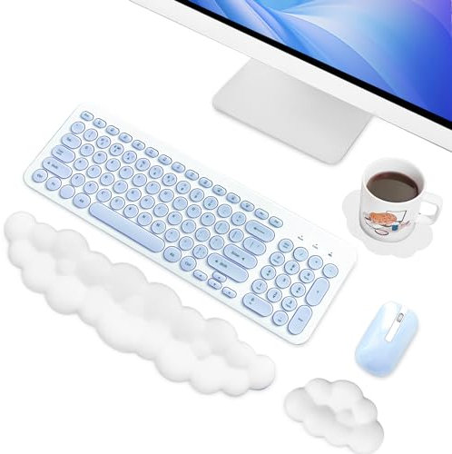 3 IN 1 Wolke Handballenauflage Tastatur Maus Set, Tastatur Handgelenkstützen mit rutschfeste Mauspad und Untersetzer Set, Ergonomisches Mousepad Set für Spiele, Schule, Büro, Zuhause (A)