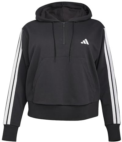 adidas Felpa con Cappuccio da Donna Essentials con 3 Strisce, in Spugna Francese, con Cerniera e Zip, Taglia 4XL (Taglie Forti), Nero/Bianco