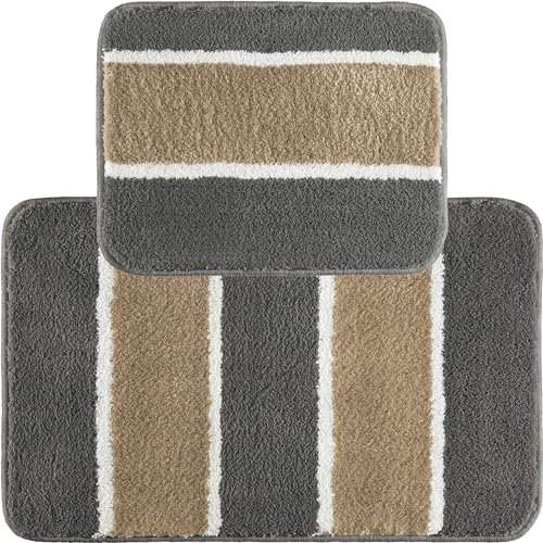 REDBEST Badematte + WC-Vorlage Set 2-TLG. anthrazit/beige Größe 50x80 cm + 40x50 cm