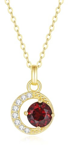 COAI Collana da Donna in Argento 925 Placcato Oro 14k con Ciondolo Mezzaluna in Granato e Diamanti di Zirconia Cubica, Collana Granato Donna