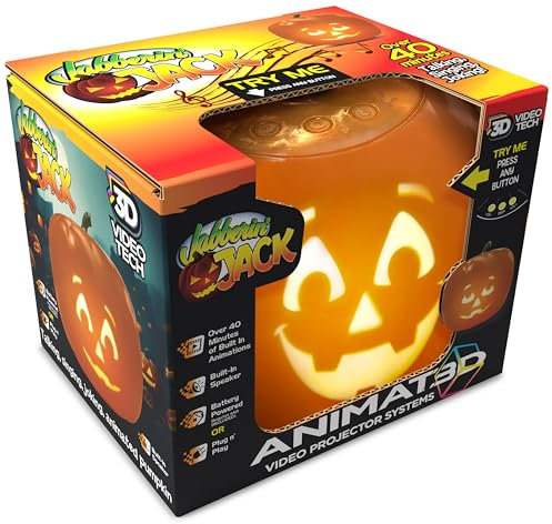 ANIMAT3D Jabberin' Jack (Blink Tech) Talking Animated Pumpkin with 8 Inch Screen and Built-in LED Light Array Projector + Speaker Includes 40 Minutes of Content