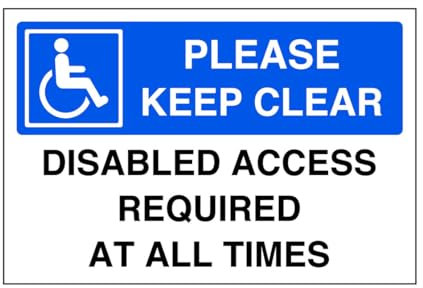 Panneau « No parking disabled access required at all times » - Panneau de stationnement - Signalisation « Disable » - Plastique rigide de 1,2 mm pour une utilisation en intérieur/extérieur (400 mm x