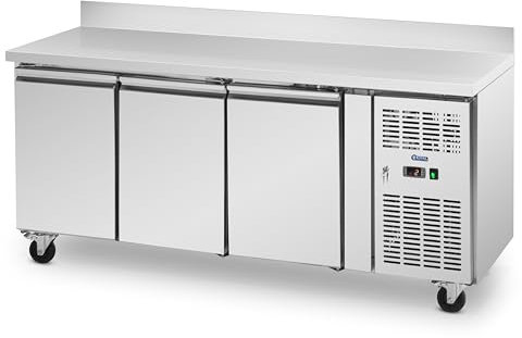 Royal Catering Mobile Saladette Fridge - 410 l - 3 compartments - 179.5 x 70 cm - class B - backsplash - stainless steel - Royal Catering Pizza prep fridge Sandwich prep counter Cooling counter