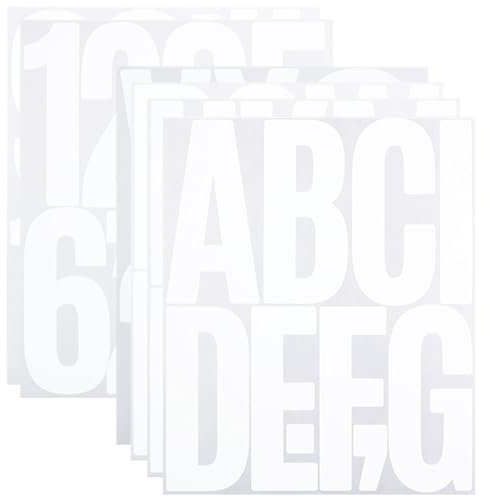 5 Inch Large Vinyl Letter Stickers, 6 Sheets Self Adhesive Alphabet Number Sticker for Mailbox, Door, Scrapbook, Waterproof Sticky Vinyl Symbol Labels for DIY & Crafts(6 Sheets,White)