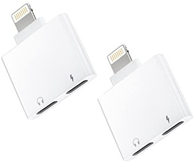 Adaptador Lightning doble para iPhone (2 paquetes) Jack auriculares Cargador accesorios Cable Aux para Apple Cable audio auriculares Adaptador para iPad 14 Pro Max Carga headphone radio Conector