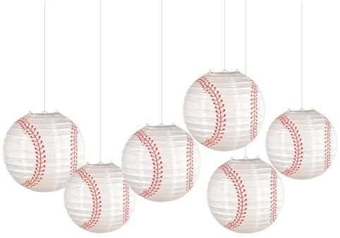 FANSU Papierlaterne Deko, Papierlaternen Set Papier Laterne Rund 6 Stück Fußballdruck Hängende Papierlaternen Papier Laternen Feier Lampion Dekorative Hochzeit Geburtstag Garten (20cm,Baseball)