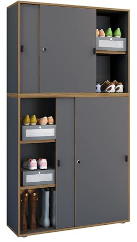 VCM Armario de Oficina de Madera Archivador Mobiliario de Oficina Armario Salia 5 Pliegues Anchura 100 cm Puertas correderas Antracita