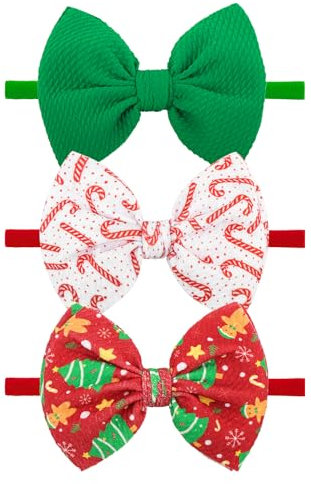 YanJie Fiocchi di Natale per neonate Albero di Natale Candy Cane Fasce Pan di Zenzero Bambino Fiocchi per neonati Rosso Verde Bianco Accessori per capelli di Natale