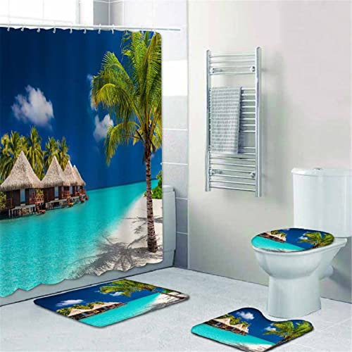 Set di 4 tende da doccia colorate con tenda da doccia impermeabile (12 ganci inclusi), 180 x 200 cm e 180 x 180 cm