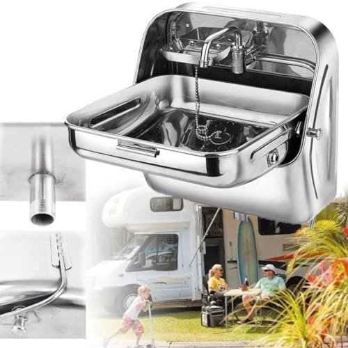 Hidden RV Sink - Folding Hand Wash Basin Sinks, Wall Mount RV Caravan Workstation Sink, Boat Portable Hand Washing Station Outdoor Camper Sink