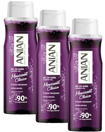 ANIAN - Gel de Baño Moussant, 750 ml, con Glicerina, Limpia, Cuida y Protege la Piel, Aroma Tradicional, para Todo Tipo de Piel, +90% Ingredientes de Origen Natural, Apto para Veganos (Paquete de 3)