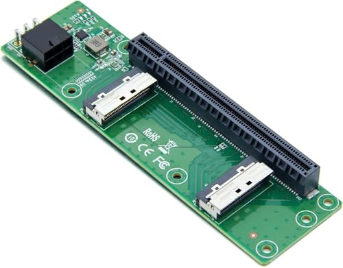 Dualer SlimSAS 8i auf PCIe x16 Slot Adapter Card, GEN4 PCIe4.0, Unterstützt Bifurkation für NVMe SSD/GPU-Erweiterung, 6-Pin-Stromversorgung 