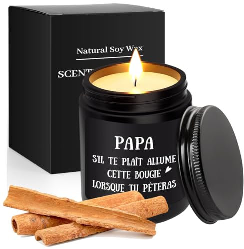 Idee Cadeau Fete des Peres Papa Anniversaire Bougie, Idee Cadeau Papa Noel Original, Bougie Parfumées Bois de Santal Drole Homme Anniversaire Personnalisé