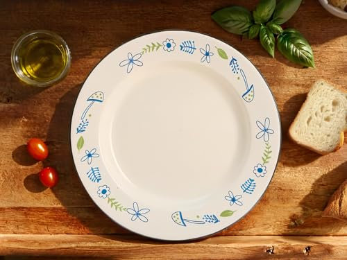 ZUICI CERAMICRAFT Set of 4 Enamel Dinner Plates, 26cm – Vintage Floral & Fruit Design with Mushroom Accent, Durable & Easy to Clean, Perfect for Home Dining & Entertaining
