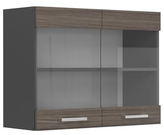 Vicco Armario de Cocina con Vidrio R-Line, Gris Noble, 80 cm