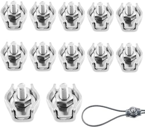 OHREN Serre-câble 3mm en Acier Inoxydable 304, Lot de 12 Serre-Câbles pour Câbles en Acier, Corde à Linge, Auvent, Pinces à Câble, Antirouille et Durable