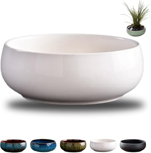 Lotus Bowl Planter,Ceramic Lotus Flower Bowl,Lotus Bowls for Planting in Water Indoors,Lotus Pots for Water Plants,Large Caliber Flow Glaze Non-Porous Hydroponic Container Succulent Plants (White)