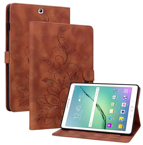 SLLMYYX Funda para tablet Samsung Galaxy Tab S2 de 9,7 pulgadas SM-T810/T815/T817, piel sintética con diseño de flor de lirio (marrón)