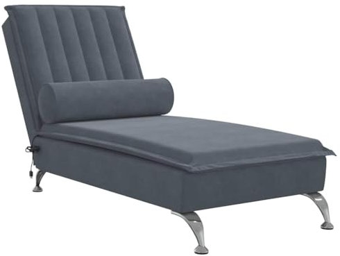 Kangmusi Massage-Chaiselongue mit Nackenrolle Dunkelgrau Samt, Grau 379460