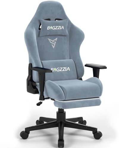 bigzzia Sedia Gaming Ergonomica con Poggiapiedi, Sedia Gamer Premium con Tessuto Traspirante, Schienale e Poggiapiedi Regolabili, Massimo Comfort per Poltrone da Ufficio per Gioco, 150kg(Grigio)