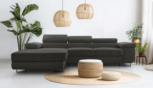 AXLIVING Cord Couch L Form – Arborio L 280 cm Ecksofa in Dunkelgrau
