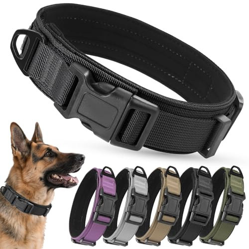 Ledeak Taktisches Hundehalsband, Verstellbares Polypropylen Nylon Hunde Halsband mit Sicherheitsschnalle, Gepolstert Weich Hundehalsbander, Tactical Dog Collar für Mittlere Große Hunde (Schwarz, XL)