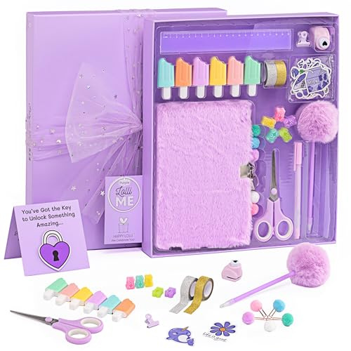 HAPPY LOLLI Purple LolliME DIY Journal Kit for Tween & Teen Girls Ages 8–14, Birthday Gift, 300+ Pieces Lockable Diary Set, Arts & Crafts, Scrapbook & Creative Journaling