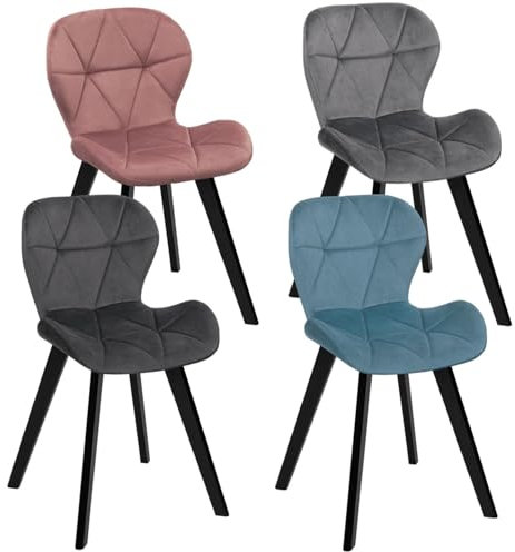 IDMarket - Lot de 4 chaises ROBINE en Velours Mix Color Pastel Bleu, Gris Clair, Gris foncé, Rose