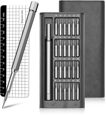 Destornillador Electrico Precision, 25 en 1 Mini Destornillador Eléctrico de Precisión con 24 Puntas S2 Mini Herramienta Portátil para Portátil PC PS4 PS5 Gafas Reparación Electrónica