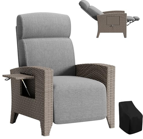 haiorjun Relaxsessel Outdoor Gartenstuhl mit Liegefunktion Wetterfest, Ergonomische Rattan Liegesessel mit Integrierter Beistelltisch, Relaxliege Garten Verstellbar 160° Sonnenliege für Innen, Außen