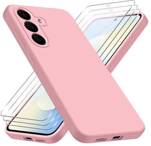 jrester Funda para Samsung Galaxy S25 FE 5G（No para Samsung Galaxy S25 5G） con Tres Cristal Templado Protector de Pantalla, Rose Marco de TPU Flexible + Carcasa Trasera de PC rígida