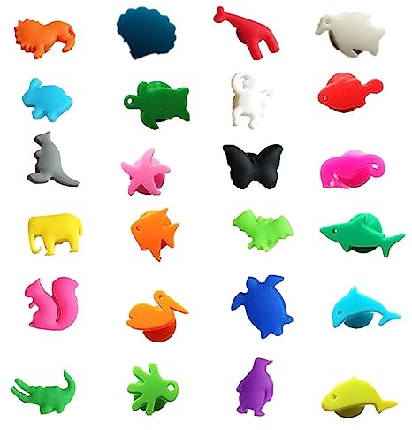 LUJIAXI 24pcs Wine Glass Markers Marine Terrestrial Animals Silicone Drink Charms Wine Markers Charms Men