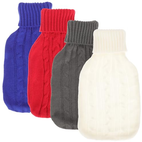 LOLIPPYY 4 Stück Wärmflaschenbezug Strick ml Wärmflasche Hülle aus Weichem Strickmaterial Bunt Wiederverwendbar Winter Handwärmer für Zuhause Büro Outdoor