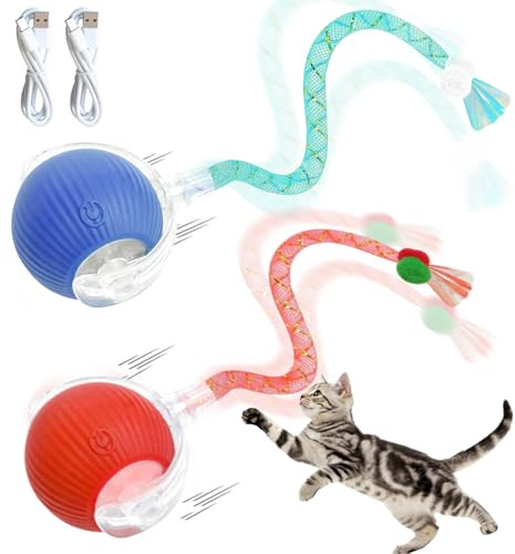 Interaktiver katzenspielzeug Elektrischer ball Wiederaufladbar, Aktiv, Katze, Hund, Haustier, Innenspielzeug, Langlebige und Sichere Materialien mit Led Licht Intelligente Hindernisvermeidung Ball