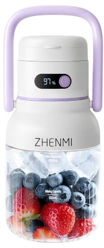 ZHENMI Portable Blender, Personal Blender for Smoothies and Smoothies, Cordless, 32 oz BPA Free, 18000RPM Motor, Leak-Proof Lid with Sippy Spout, USB-C Rechargeable, Parts (White-purple)