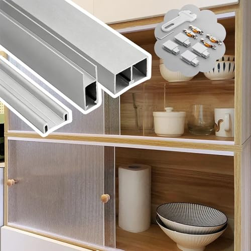 Binario per Porta Scorrevole Binario Porte Scorrevoli Sistema Due Ante, Kit Binari Ante Vetrine Ante Vetro Pannelli Acrilico 8 mm Spessore, Binario Ante Vetrine Espositive(1.9m (6.2ft))