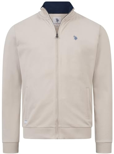 U.S. POLO ASSN. Herren Sweatjacke (S-XXL) 100% Baumwolle, Stehkragen, Langarm P028 - Sand Royal Größe S - Gr.S