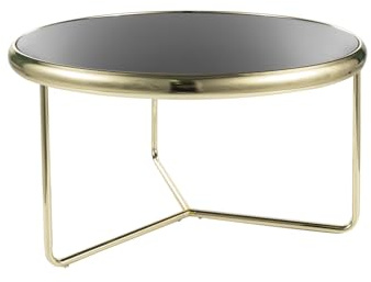 SIGNAL MEBLE Scarlet, Couchtisch, Rund, Schwarz/Gold, Sicherheitsglas mit Chromgestell, 74 cm Durchmesser, 40 cm Höhe