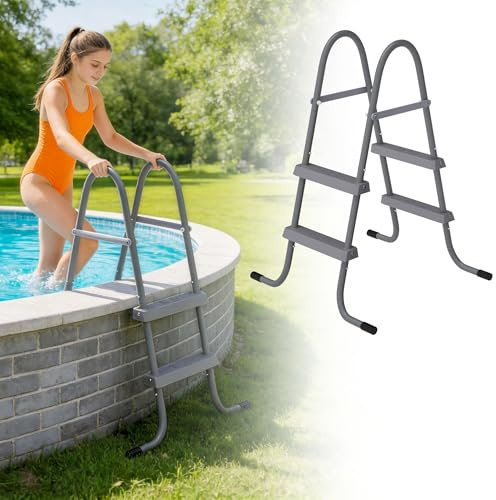 UISEBRT Échelle de piscine hors-sol - 2 marches pour des hauteurs de piscine de 80 cm - Cadre en fer robuste avec revêtement en plastique - Échelle de piscine jusqu'à 130 kg - Facile à monter et à