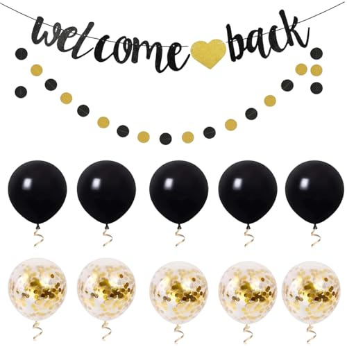 12 Stück Welcome Back Dekoration Set, Willkommen Zurück Girlande Banner und Rund Banner für Party Deko, Rückkehr Feier, Büro Dekoration, Heimdekoration