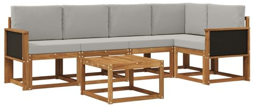 vidaXL Outdoor-Sofagarnitur mit Kissen 6 pcs Natürlich und Hellgrau, Outdoor-Ecksofa, modernes Lounge-Set für Garten, Robustes Sitzmöbel für Terrasse, Entspannen