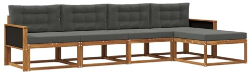 vidaXL Outdoor-Sofagarnitur mit Kissen 5 pcs Natur und Anthrazit, Gartenmöbel Set, modern, wetterfest, Sitzgruppe, Ecksofa, Akazienholz, braun, modulare Lounge