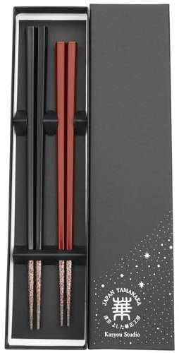 Kasyou Studio URUSHI KENKO Chopsticks Made in Japan 2pairs for Couples (Dishwasher Compatible) Luxury red Black Chopsticks Set Reusable baguettes japonaises japanische essstäbchen