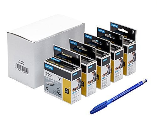 5x Dymo 18055 Rhino Heat-Shrink Cable Label Tubes, 12 mm x 1.5 m Cassette - Black Print on White +PaperMate Pen