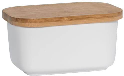 Maxwell & Williams AW0203 Butterdose eckig, Weiß, Porzellan, 700 ml Füllvolumen – Kitchen – mit Holz-Deckel, Geschenkbox